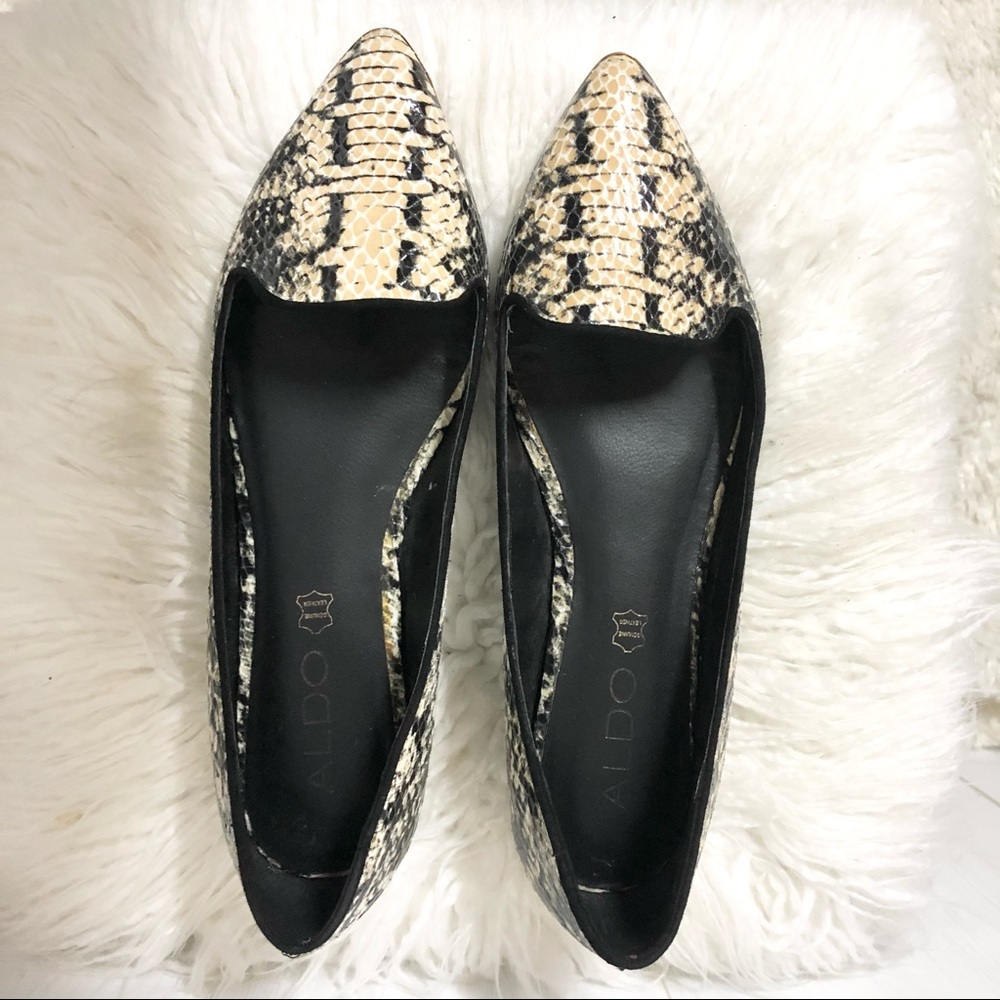 Aldo Leather Faux Snakeskin Point Toe Flats Size 7